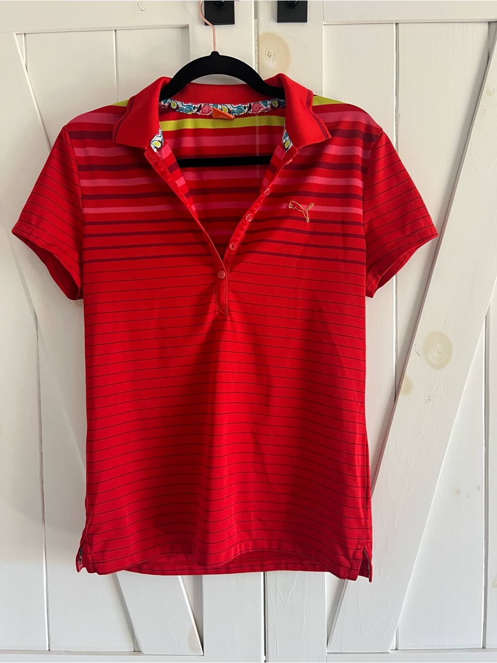 PUMA Golf Polo Shirt Red Striped Women’s Medium